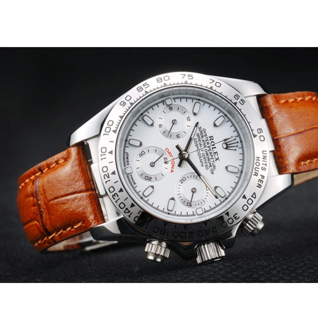 AAA Replica Watches Strap Leather Steel Stainless Case Rolex Tachymeter Brown White Dial Lady Daytona 0624